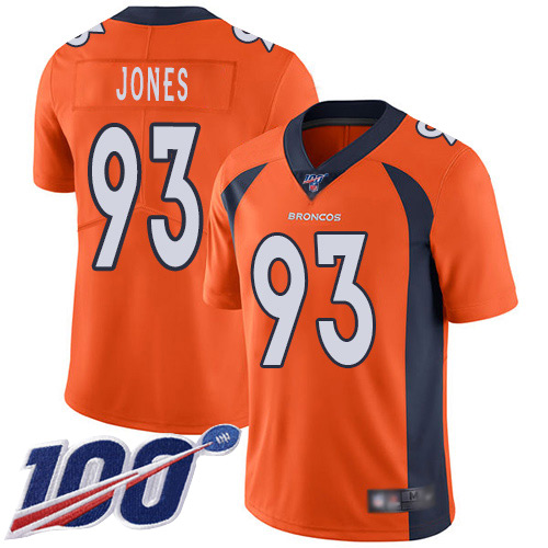 Men Denver Broncos 93 Dre Mont Jones Orange Team Color Vapor Untouchable Limited Player 100th Season Football NFL Jersey